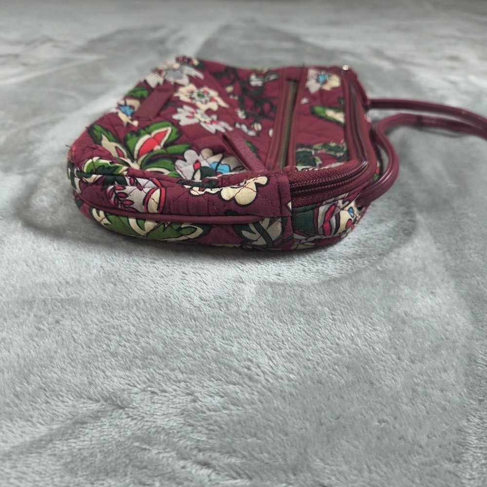 Vera Bradley Crossbody Bag Women Small Red Burgundy Floral Quilted Purse Flowers - Picture 7 of 16